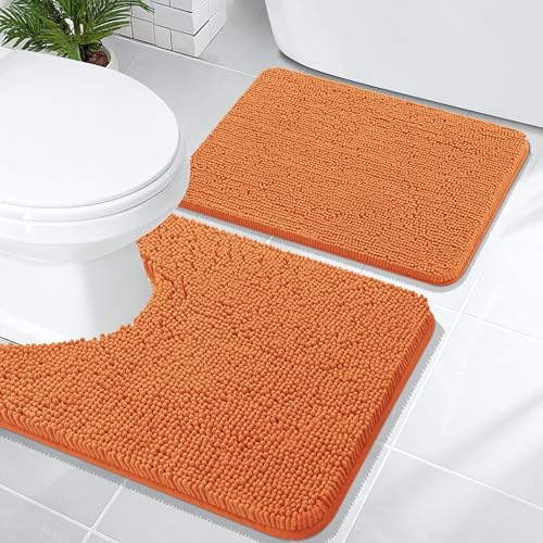 Image of OLANLY Bathroom Rugs Sets 2 Piece, Soft Absorbent Chenille Bath Mats and U-Shaped Contour Toilet Mat Area Rug Set, Machine Washable Bath Carpet, Home Decor Accessories(24 inchx16 inch+24 inchx20 inch, Clay)