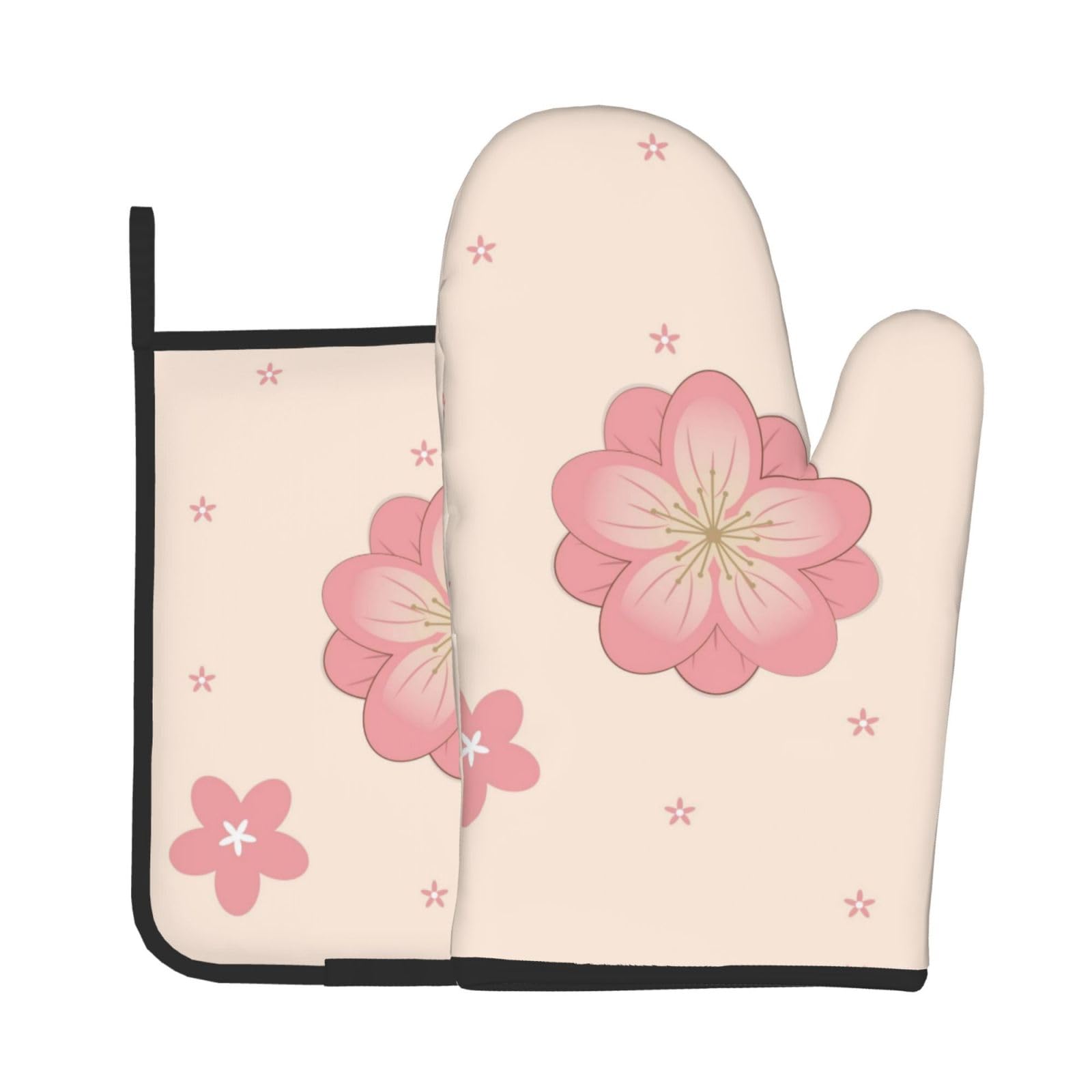 Oven Mitts and Potholders Set of 2 for Kitchen Baking Cooking GrayLittle Pink Cherry Blossoms Thick and Durable