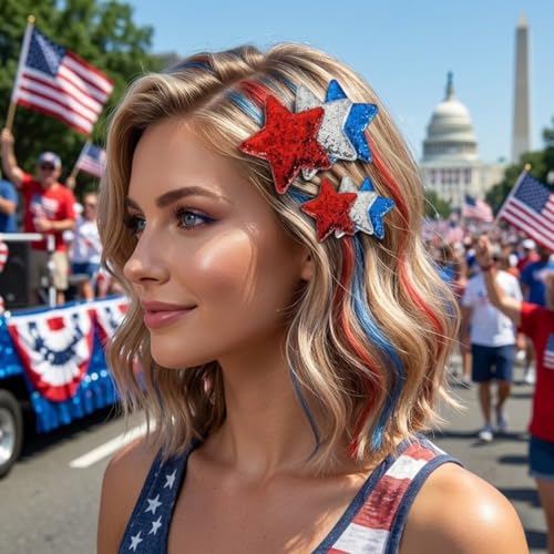 Set de Pinzas para el Pelo Patriotic Star para Mujeres, con Purpurina Roja, Blanca y Azul, Pinzas Grandes y Pequeñas en Forma de Estrella, 2 Piezas miniatura 6