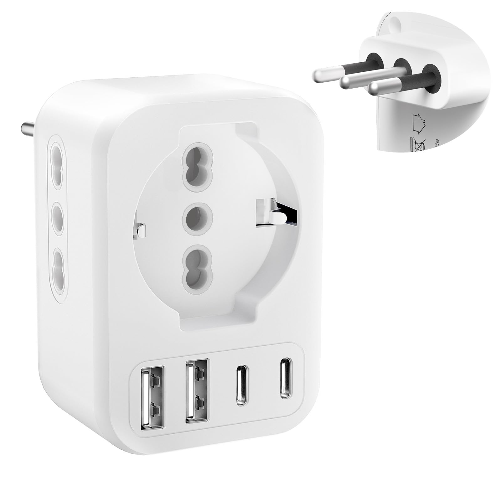 Adattatore Viaggio 7-in-1 Schuko/Italiano - 2 Prese Tipo L + 1 Spina Schuko + 4 USB Per Italia, Cile, Uruguay - Foto 10