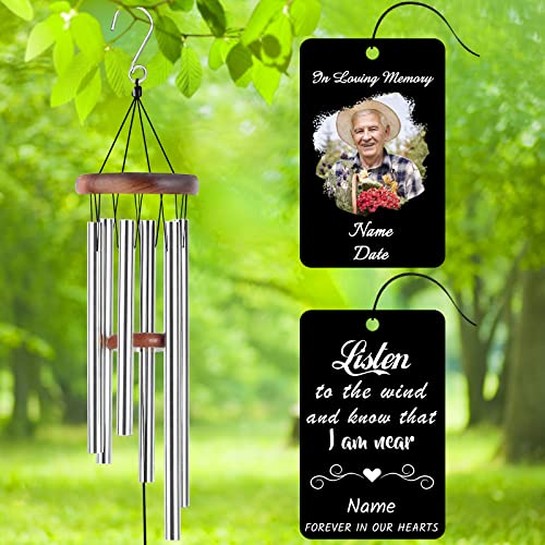 Image of Personalized Custom Wind Chimes Memorial Gift for Loss of Loved One Mother Dad Mom Dog Pets Customized Outdoor Sympathy Wind Chimes with Photo Text