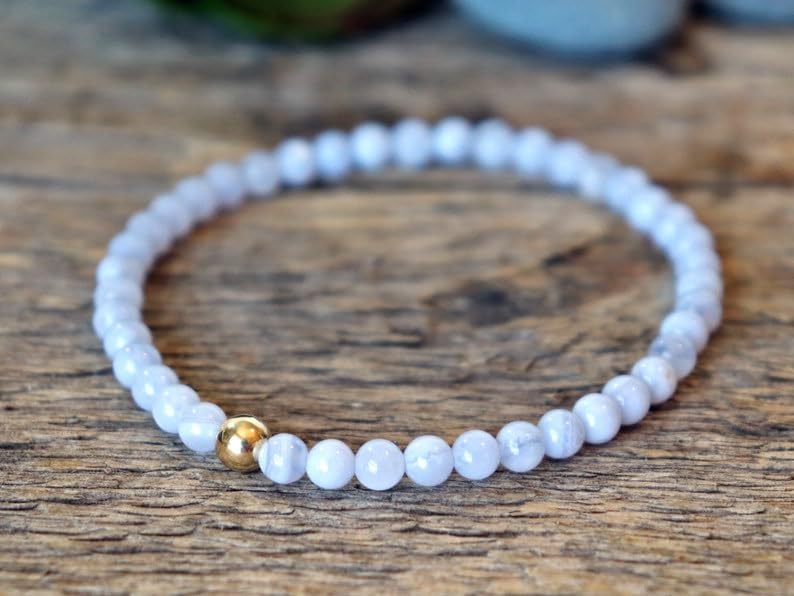 Bracelet agate dentelle blanche 4mm LKBEADS perles rondes stretch 7 pouces