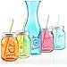 COM-FOUR® Juego de vasos para beber de 13 piezas - jarra de vidrio y vasos para beber con tapa y pajita reutilizable - vidrio con tapa y pajita para verano, jardín, balcón (04 piezas - 400ml + jarra)
