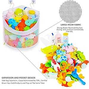 Baby Bath Toy Organizer Quick Drying and Mould Proof Corner Hang Suspension Bath Toy Holder Large Capacity Multi Use bath toy storage White