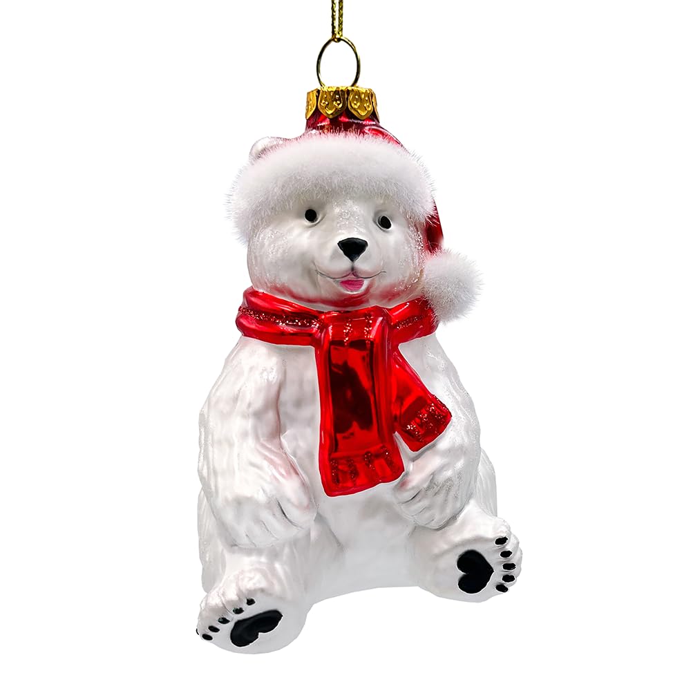 Décoration de Noël en verre Motif ours polaire Blanc