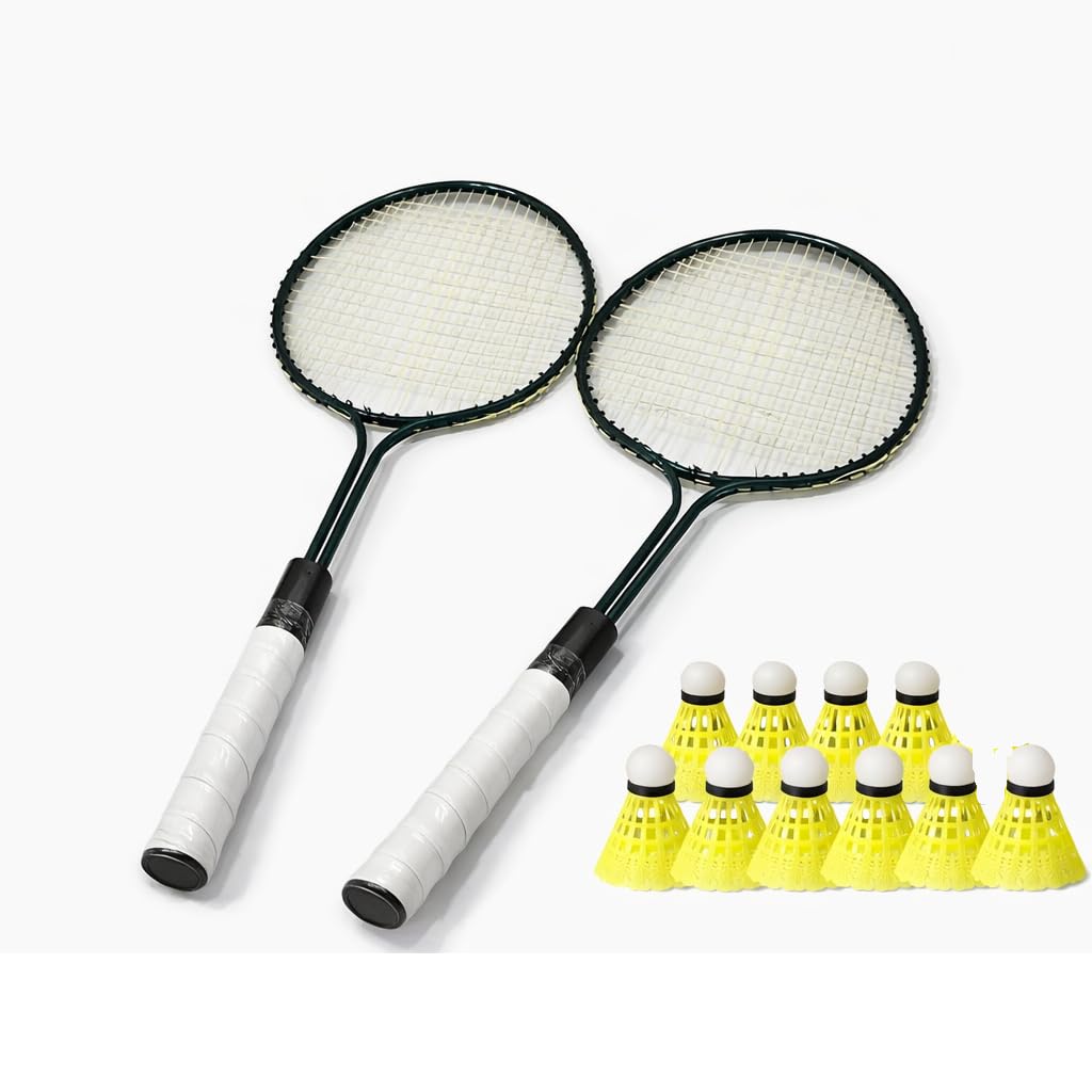 Double Rod Small Size Badminton Rackets Pair with 10 Plastic Shuttlecocks for Kids 3 to 6 Years-image-39