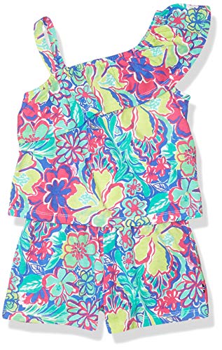 Nautica Girls' Fashion Romper, Watercolor Floral Blue, 4
