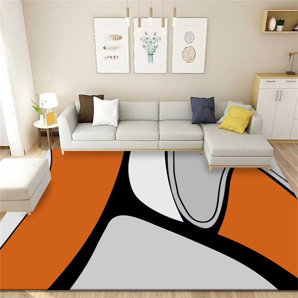 Tapis garçon gris abstrait courbe orange pour chambre de bébé 200x300cm