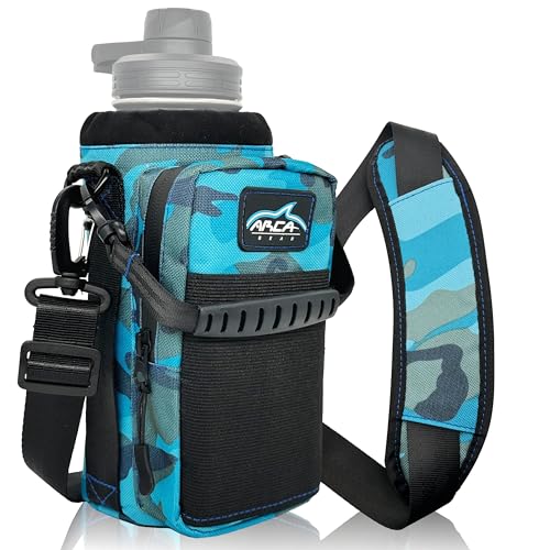Arca Gear 32 oz Hydro Carrier - Insulated Water Bottle Sling w/Carry Handle, Shoulder Strap, Wallet and Two Pouches - The Perfect Flask Accessory (Aqua Camo)