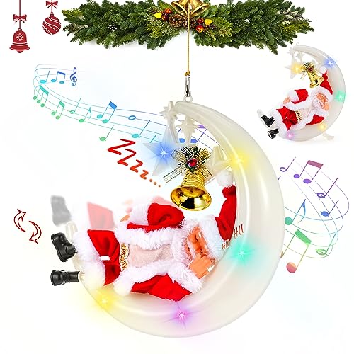 Auniq Decoraciones de Navidad eléctricas de Papá Noel, Adornos Musicales de Navidad, Luna Cantando Papá Noel, Luces Colgantes de Ventana, Cantando Escritorio, Juguetes creativos de Navidad para el