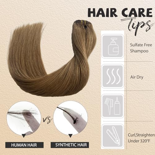 Image of Chestnut Brown Clip ins Hair Extensions Real Human Hair Extension Thick Straight Seamless Invisible No Tangle No Shedding Reusable 5pcs for Women 14 Inch 70g