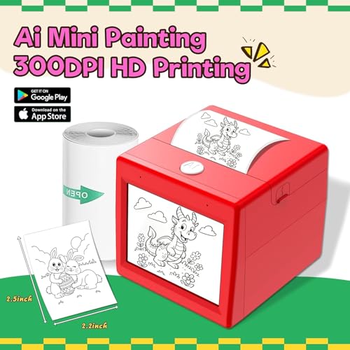Image of TMY Smart AI Voice Sticker Printer, Kids Toys Spark Imagination Intellectual Development, Mini Thermal Label Printer with Display, Inkless Portable Sticker Maker, 4 Rolls Paper (1305) (TMY46)