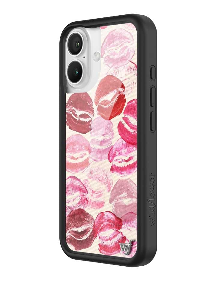 Image of Wildflower Cases - Compatible with iPhone 16 | Protective Black Bumper, 6.5ft Drop Test Certified, Women Owned Small Business | Aesthetic Kisses Lipstick Pink Trendy | Collab - Kensington