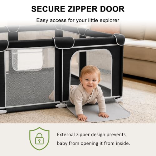 Image of Foldable Playpen for Babies and Toddlers, 50 inchx50 inch Portable Play Yard with Mat, Kids Collapsible Play Pen with Sturdy Metal Frame & Mesh Walls, Indoor & Outdoor Baby Fence Play Area