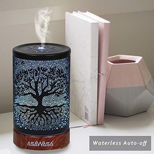 Asawasa Diffusers For Essential Oils, Essential Oil Diffuser With Waterless Auto Shut-Off , Metal Art Aromatherapy Humidifier With Multicolor Changed Night Light,Ideal For Home Gifts Spa Yoga (Banyan) #TOP6
