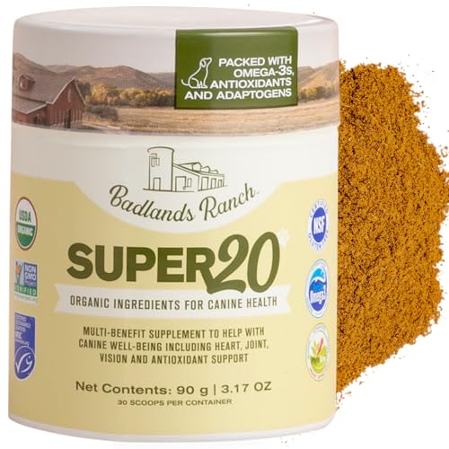 Badlands Ranch - Super20 Canine Supplement Organic Ingredients Multi-Benefit Supplement, Ashwagandha, Help w/Canine Well-Being, Heart, Joint, Vision, Antioxidant Support by Katherine Heigl (30 scoops)