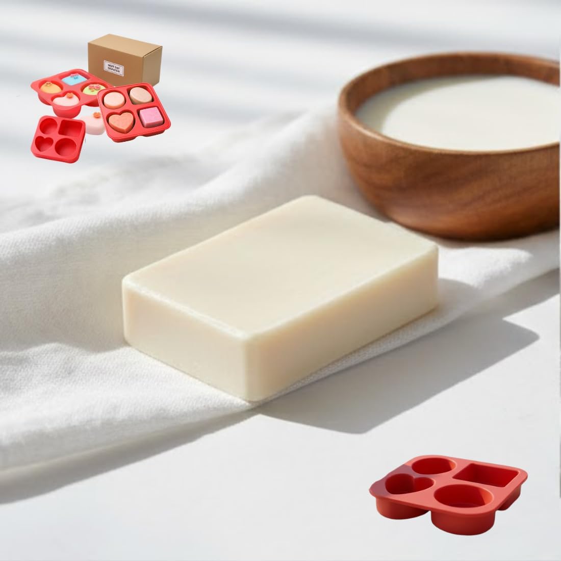 Shea Buterr Milk Soap Base 500gm Smooth Plain Surface Block with Durable Siliconne Mould SLS Paraben Free