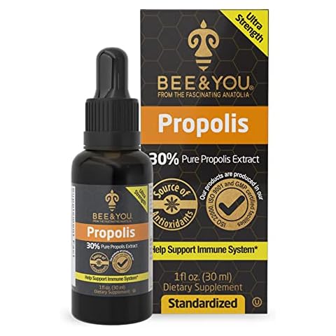 Bee and You Propolis Liquid Extract Drops, 30% Propolis, Ultra Pure, Immune Support Supplement, Sore Throat, Allergy Relief, Respiratory, Antioxidants, Keto, Paleo, Gluten-Free, 1 Fl Oz Cover