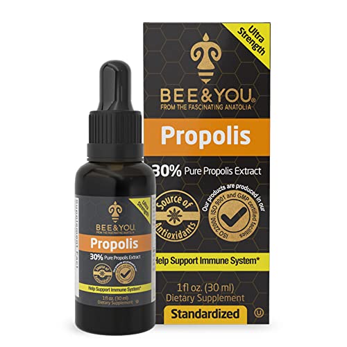 bee extract - BEE and You Propolis 30% Pure Liquid Extract - Ultra Potency - Zero Sugar - Zero Calorie - Supports Healthy Immune System - Sore Throat Relief Antioxidants, Keto, Paleo, Gluten-Free, 1 Fl Oz