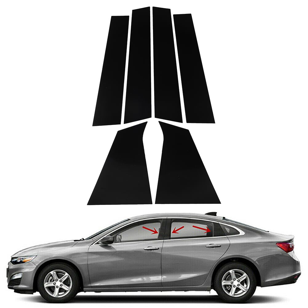 Possbay Polycarbonate Glossy Piano Black Auto Side Door Window Pillar Posts Trim for Chevrolet Malibu 2016 2017 2018 2019 2020 2021 2022 2023 2024,