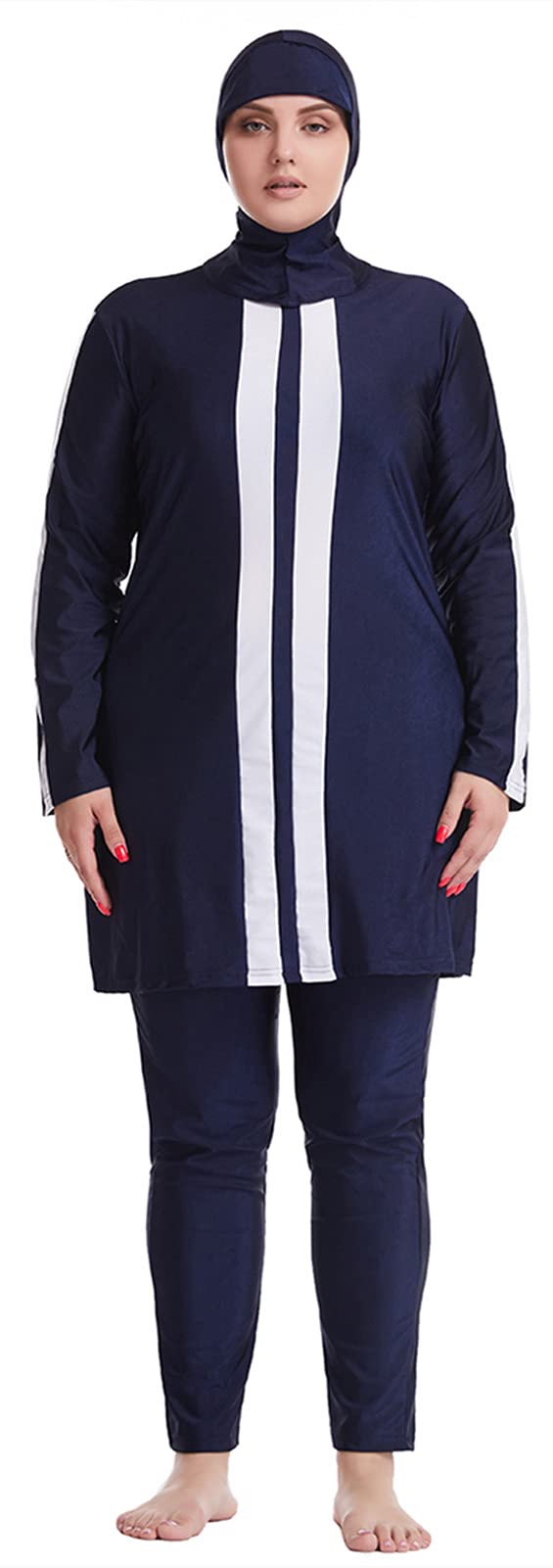WOWDECOR Modest One Piece Swimsuits for Women Girls Full Coverage Burkini (Navy Blue, 2XL)
