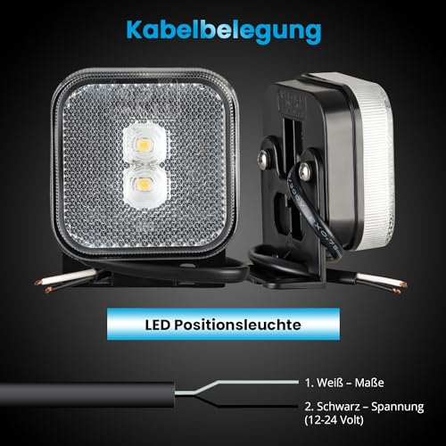2x LED Umrissleuchte 12-24 Volt 65x65mm mit Halter und Reflektor Weiß Positionsleuchte Begrenzungsleuchte LKW PKW Anhänger Wohnwagen