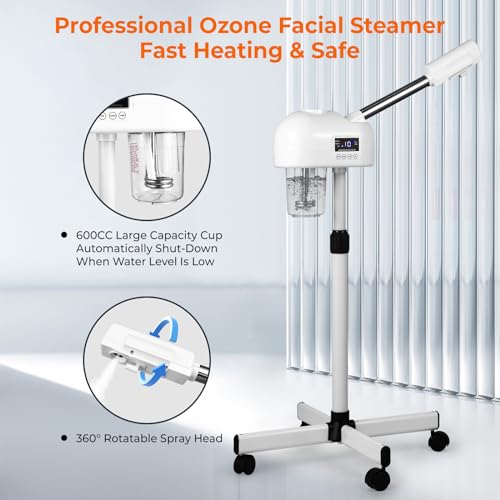 Image of Professional Facial Steamer for Estheticians, Hot Mist & Timer Function, Vaporizador Facial Professional Steamer On Wheels for Home Use & Spa Salon Skin Cleasning