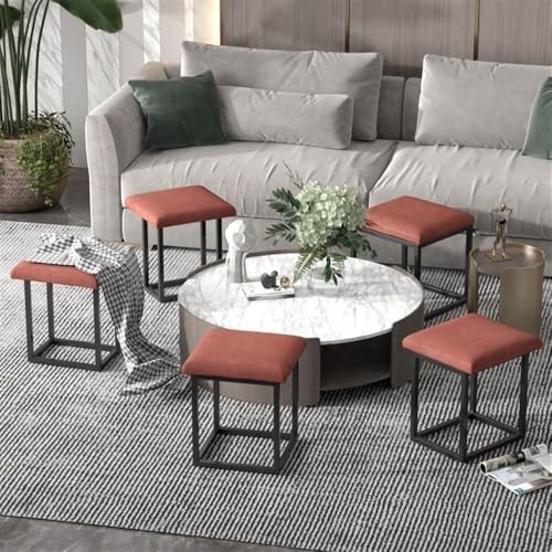 Tabouret ottoman empilable 5 en 1 orange de 35 cm avec roulettes - 3