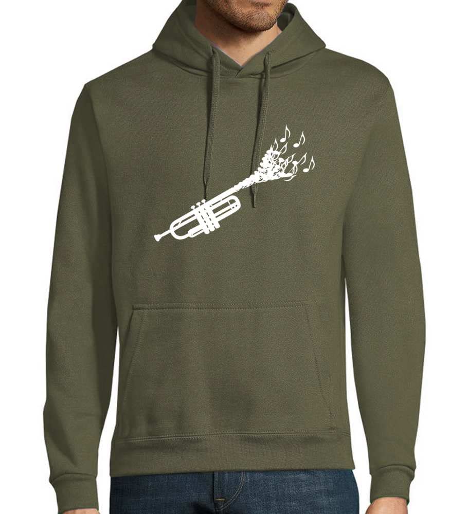 Trompeta de partituras hombres con capucha sudadera con capucha, militar, XXXXL