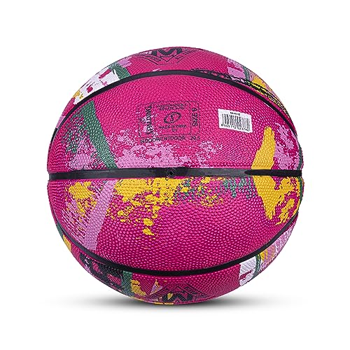 Spalding 8 Panel Marble Rubber Moulded Indoor/Outdoor Basketball with Butyl Bladder, Pink, Size: 6 (Suitable for Practice/Match/Training) + Free Air Needle