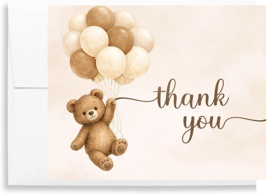 Baby Shower Teddy Bear Gender Neutral Thank You Cards We Can Barely Wait Notes With Envelopes (24 count)