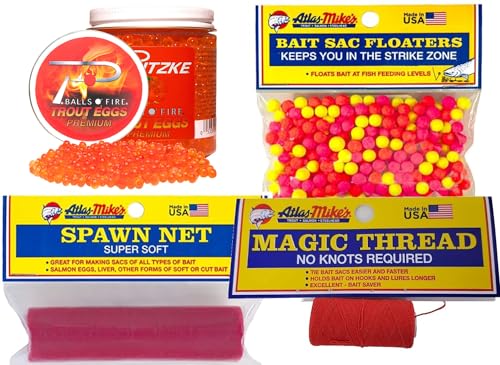 Lurwind Salmon Trout Fishing Kit: Build Your Own Spawn Sac Bundle with Sticker, Fishing Bobbers, Trout Lures, Egg Floaters, Bait Sac Floaters, Spawn Net and Magic Thread (4 Pieces)