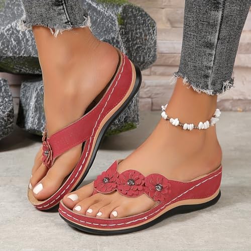 Big Size Women's Flowers Flip Flops, Solid Color Slip On Summer Slide Shoes, Casual Outdoor Beach Slides3