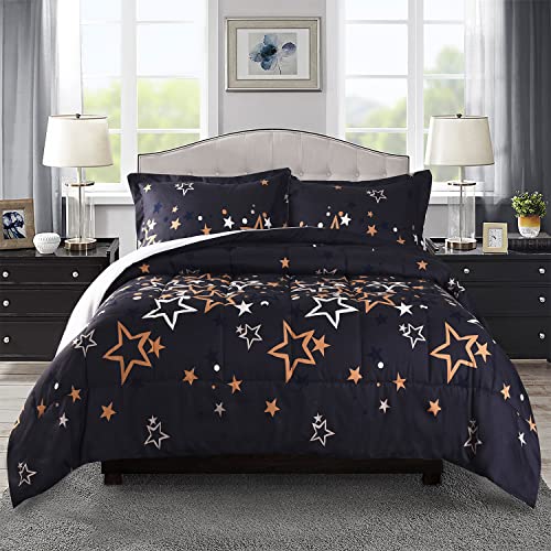 Hig Geometric Stars Printed Comforter Set, 3 Piece Reversible Lightweight Bedding Set With Colorful Stars Pattern, Romantic All Season Quilted Duvet For Queen Or King Bed, 102" X 90", Microfiber (Y59) #TOP1