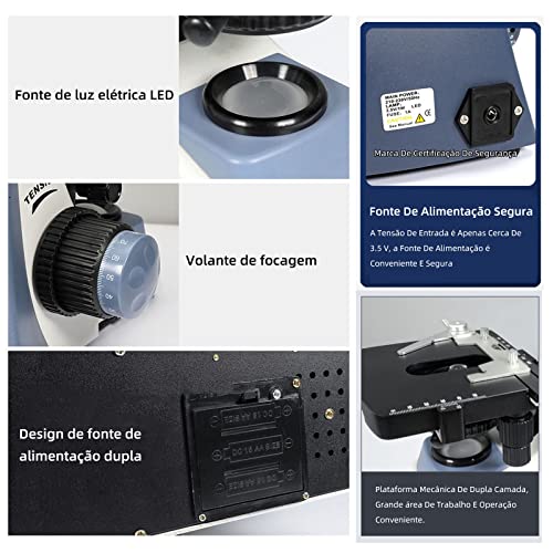 40X-4000X Microscópio Composto Binocular, Profissional Foco Ajustável Microscópio Eletrônico Biológi