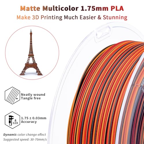 Image of ZIRO Matte PLA Filament, Magic Dynamic Color Changing Filament 1.75mm, Fast Color Change Matte PLA Stripes Series, Fit Most FDM 3D Printer, 1KG Spool (No Shine), Lava Stripes