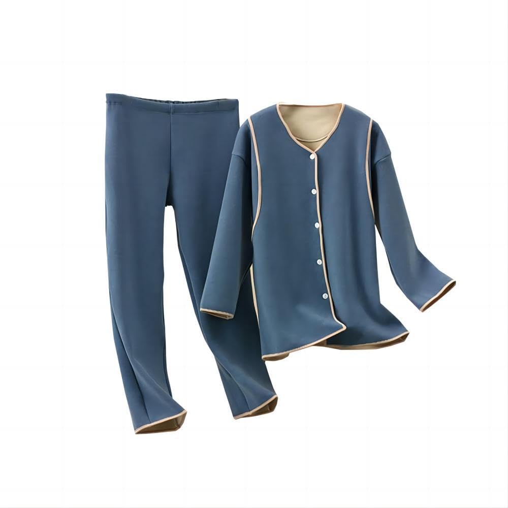Pigiama Premaman Allattamento Set Button-Up, Caldo Pile Foderato Manica Lunga a Righe Pigiameria Allattamento Loungewear Nightie Pjs per Le Donne Incinte Home Hospital,Blu,L
