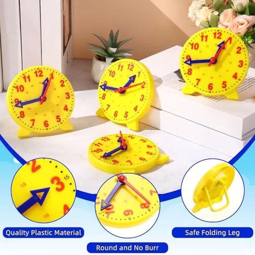 Image of Batiyeer 24 Pcs Teaching Clock Kit for Kids to Tell Time Teaching Mini Geared Clock for Kids Basic Math Development Teacher and Classroom Supplies, 4 Inch(Yellow)