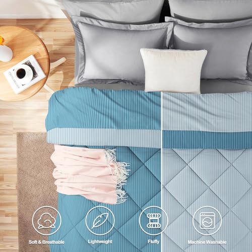 Image of Amazon Brand - Umi AC Comforter Double Bed | AC Blanket Double Bed | 220 GSM Ultra Super Soft Microfiber Reversible Lightweight ALL-Weather Bed Comforter /Duvet /Quilt (90 inchX86 inch Inche, Aqua & Light Blue)