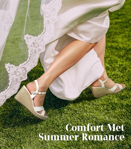 Ankis Wedge Sandals for Women, Espadrille Womens Wedge Sandals Comfortable Open Toe Cross Band Ankle Strap High Heel Wedges for Women Dressy Summer -3.4Inch3