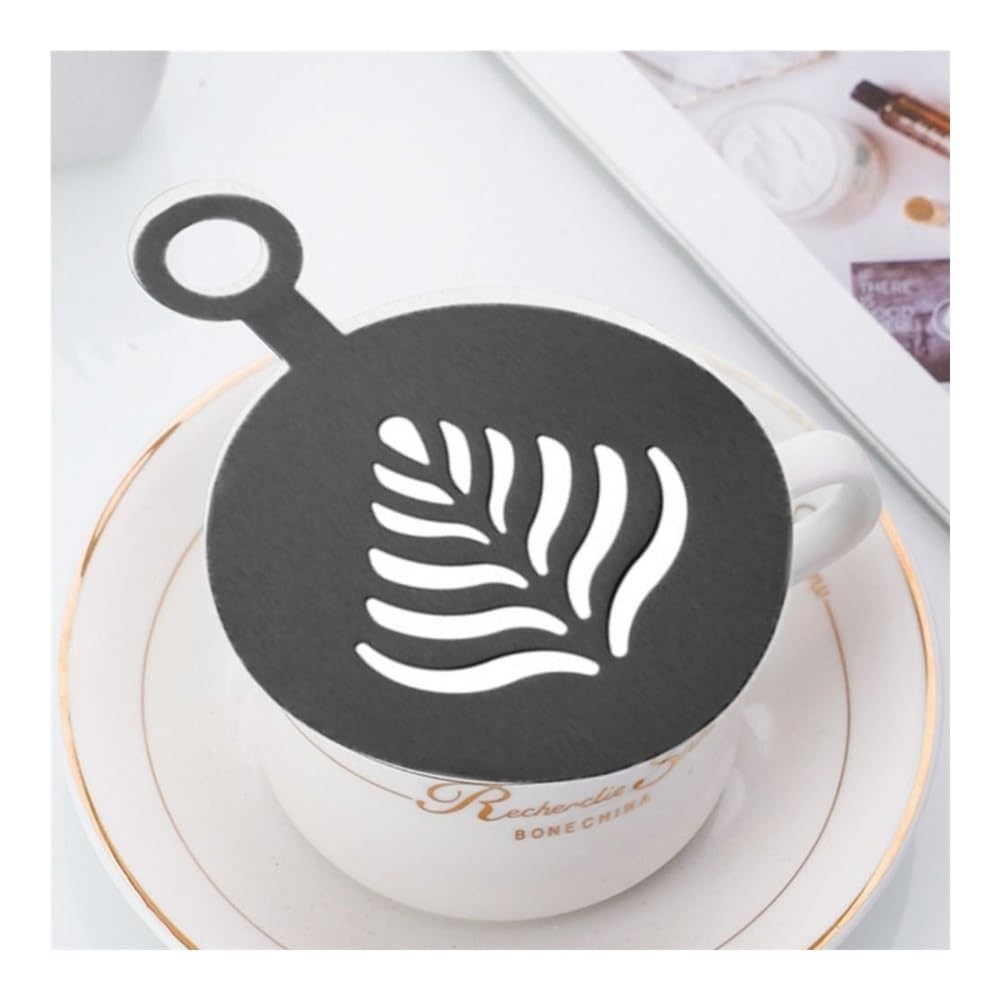 Plantillas de acero para decoración de café, café con leche, capuchino, para decoración de tartas, galletas, pintura en aerosol, molde para hornear para plantilla de barista (negro)