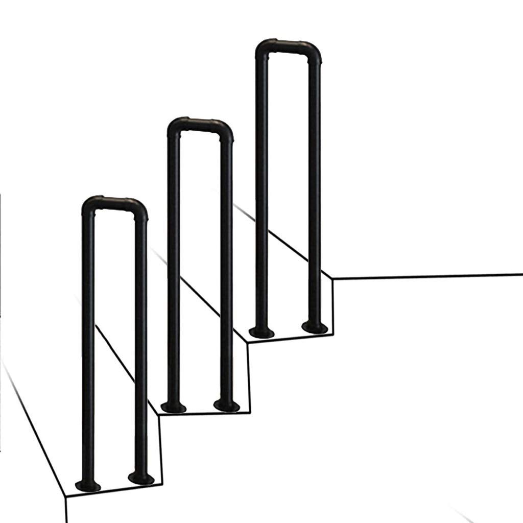 Mains courantes d'escalier pour marches extérieures en bois et piquet métallique noir