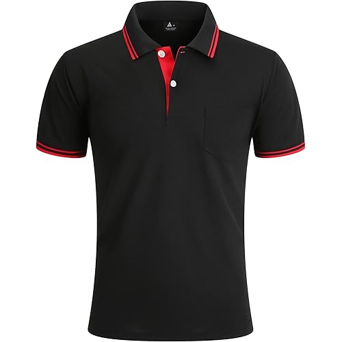Polo Shirts for Men Short Sleeve Golf Polo with Pockets Moisture Wicking Tennis Shirt Summer Polo T-Shirts