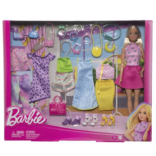 Image of Barbie Clothes and Doll, Kids Toys, Mix-and-Match Fashions and Accessories, Blonde Doll, Colorful Wardrobe, Gifts for Children