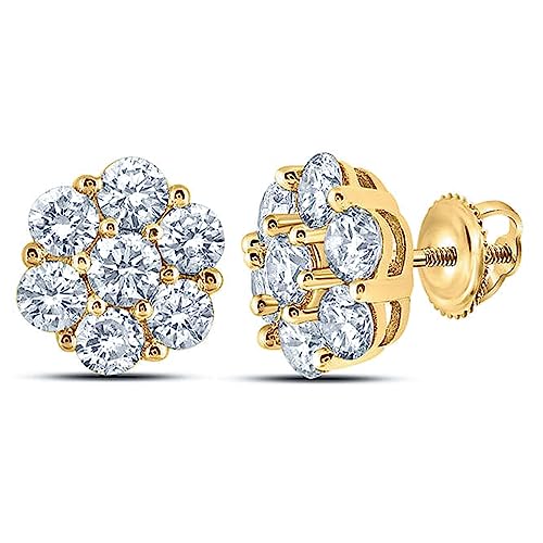 Mens Women Large Trendy Flower Cluster 14k Yellow Gold Plated 925 Sterling Silver Hip Hop Round Shape Iced 5A CZ Circle Screw Back Earrings Jewelry Gifts For Men Women