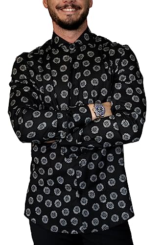 Chemise fantaisie fleurs noires en coton pour vos soirées d'été