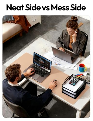 Image of YSAGi Leather Desk Protector, Office Mat, Large Mouse Pad, Non-Slip PU Leather Blotter, Laptop Desk, Waterproof Writing Pad for Office and Home (Latte, 23.6 inch x 13.8 inch)