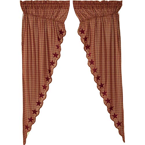 VHC-Brands-Star-Cotton-Primitive-Curtains-Rod-Pocket-Drawstring-Ties-Appliqued-Prairie-Panel-Pair-Burgundy-Red VHC Brands Star Cotton Primitive Curtains Rod Pocket Drawstring Ties Appliqued Prairie Panel Pair Burgundy Red