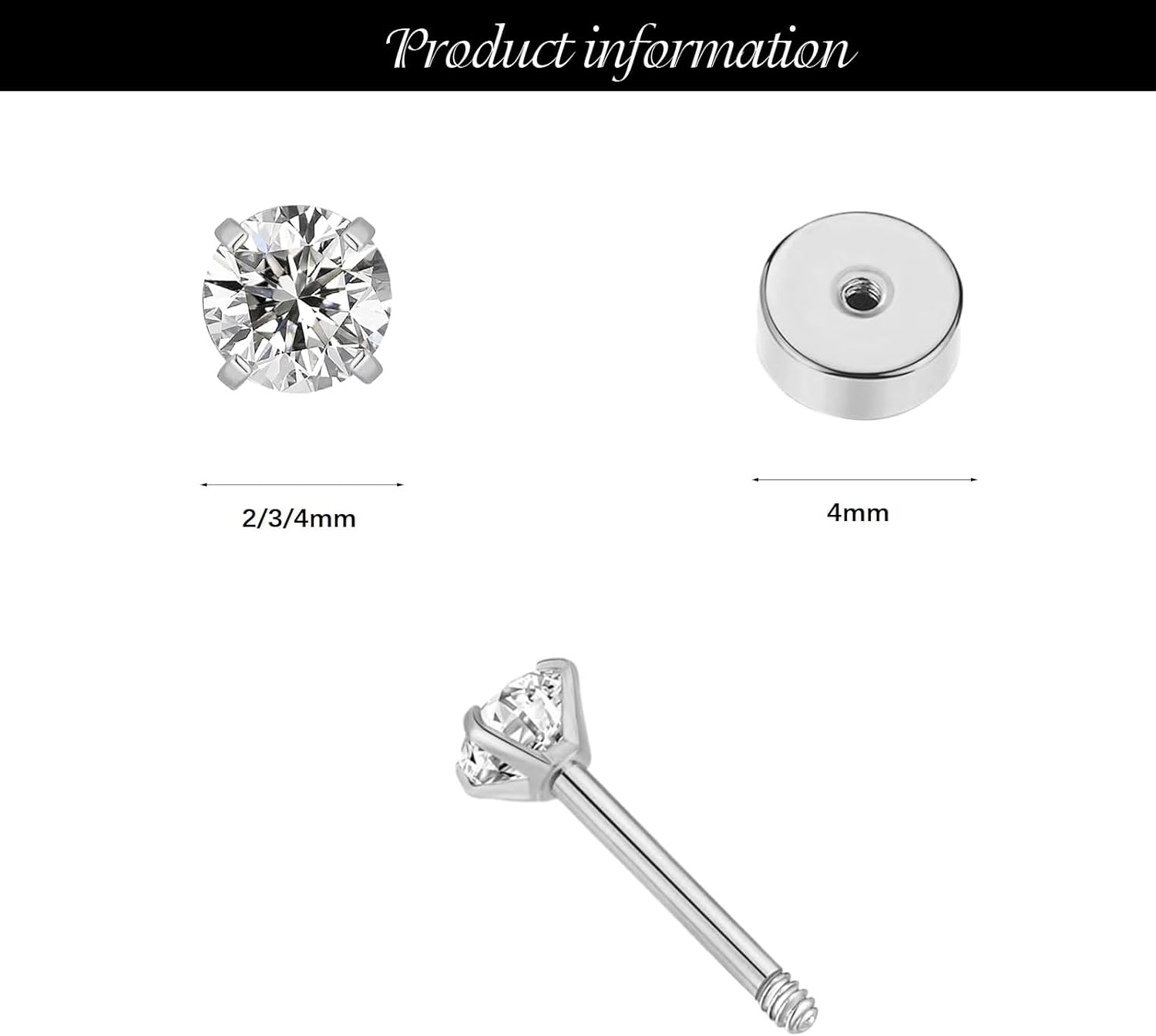 2/3/4mm Tiny CZ Flat Screw Back Stud Earrings for Unisex, Gold Screw on Flat Back Earrings, Helix Flatback Piercing Jewelry Gifts for Women Girls - Image 4