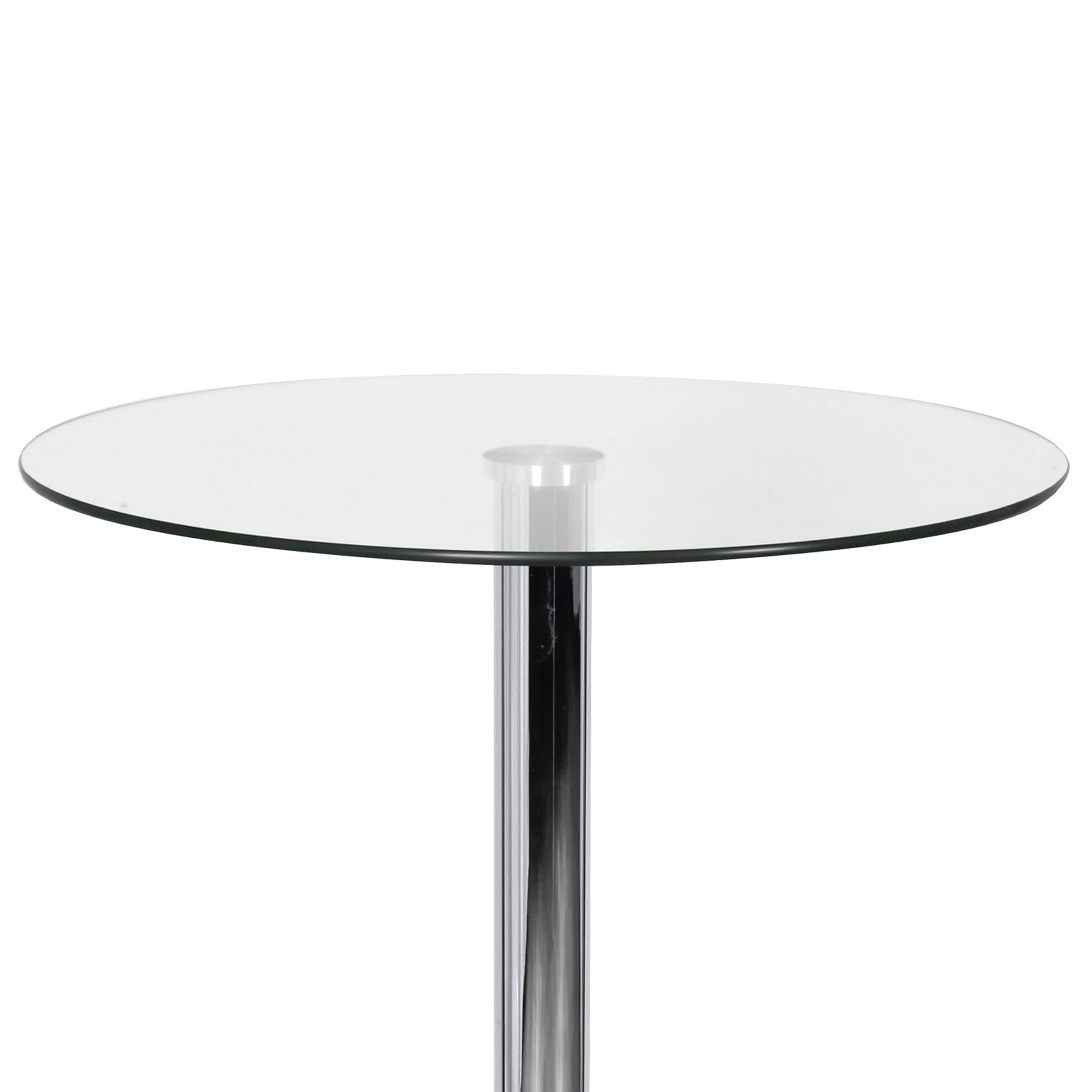 FineBuy Mesa Alta 60x60x105 cm Redonda Mesa de Bar Cristal de Seguridad Mesa bistró Plata, Mesa Moderna para Bar, Mesa de Fiesta de diseño Metal, Mesa Alta de Feria Cromo